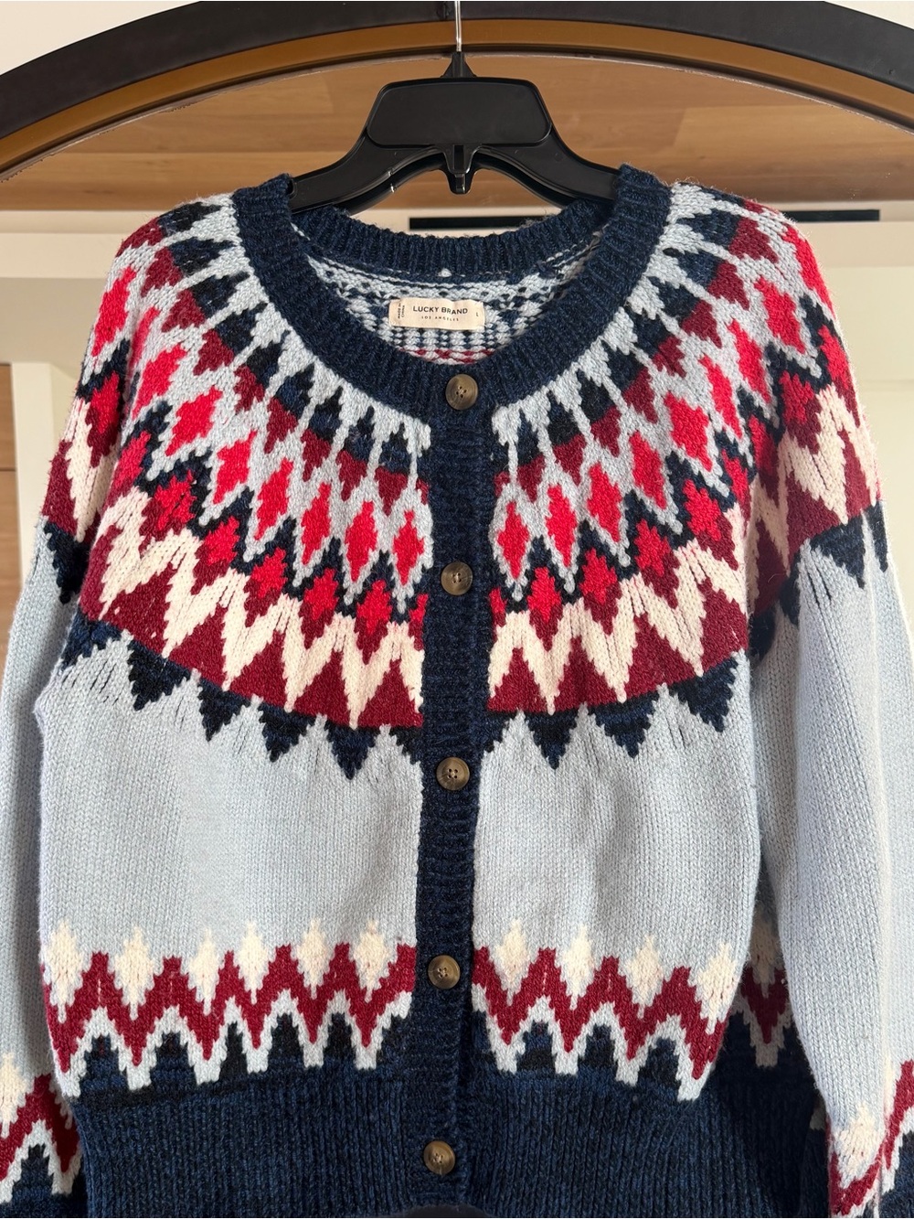 Lucky Brand Fair Isle Knit Button Front Cardigan Sweater Large - Picture 6 of 16